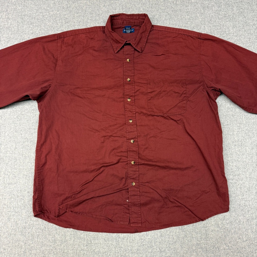 High Sierra Button Down Shirt XL Burgundy Red Cotton Long Sleeve Pocket Casual